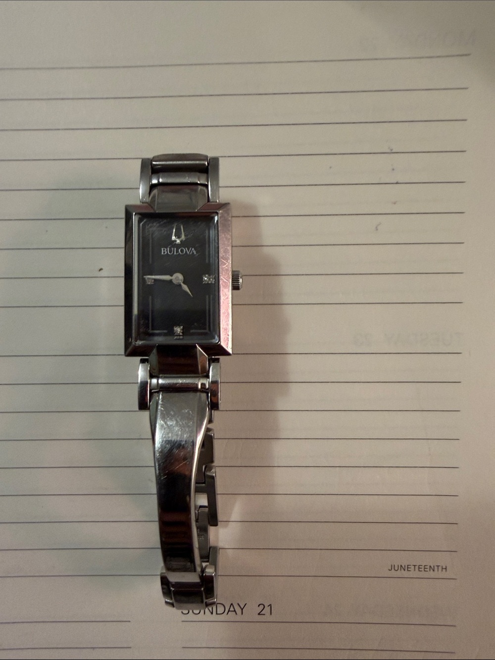 Bulova Rectangular Black Dial Men’s Bracelet Watch — Silver